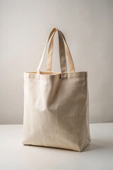 eco-friendly beige shopping bag, minimal design, displayed against a neutral light background