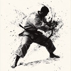 Dynamic Black and White Martial Arts Pose