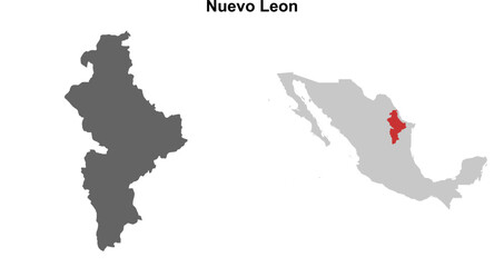 Obraz premium Nuevo Leon state blank outline map set