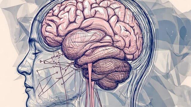 A detailed illustration of a human brain, showcasing its complex structure and intricate network of nerves
