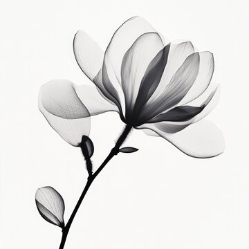 Black xray of a magnolia flower on white background