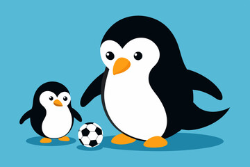 Obraz premium penguin 2 baby playing-footbal