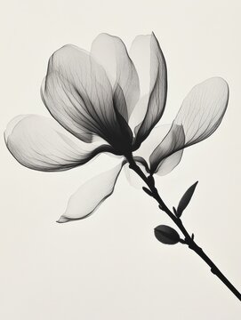 Black xray of a magnolia flower on white background