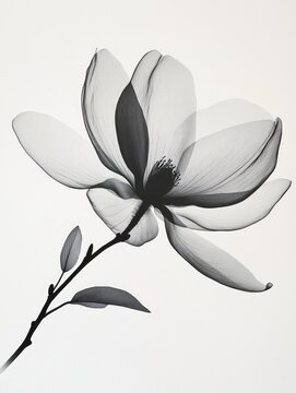Black xray of a magnolia flower on white background