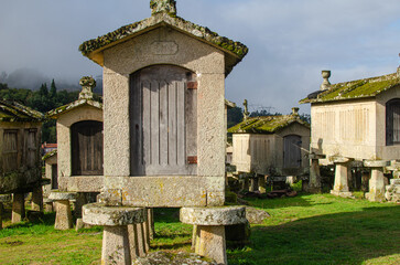 Lindoso Granaries or Espigueiros de Lindoso in Portugal. Peneda Geres National park. Ponte da barca...