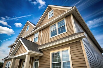 Low angle view of siding installation on house against sky