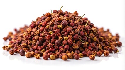 Low angle view of Sichuan pepper on white background