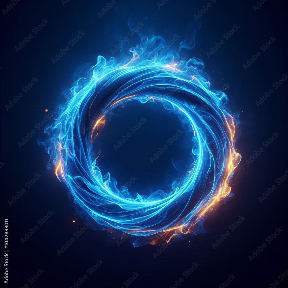 Aufkleber an abstract blue background with swirling light and glowing fractal patterns, blending waves of ener
