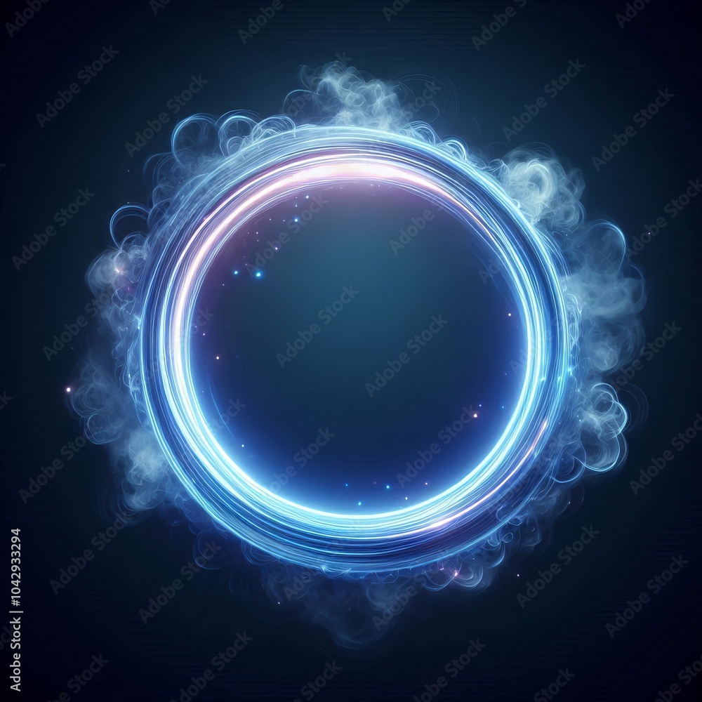 Aufkleber an abstract blue background with swirling light and glowing fractal patterns, blending waves of ener