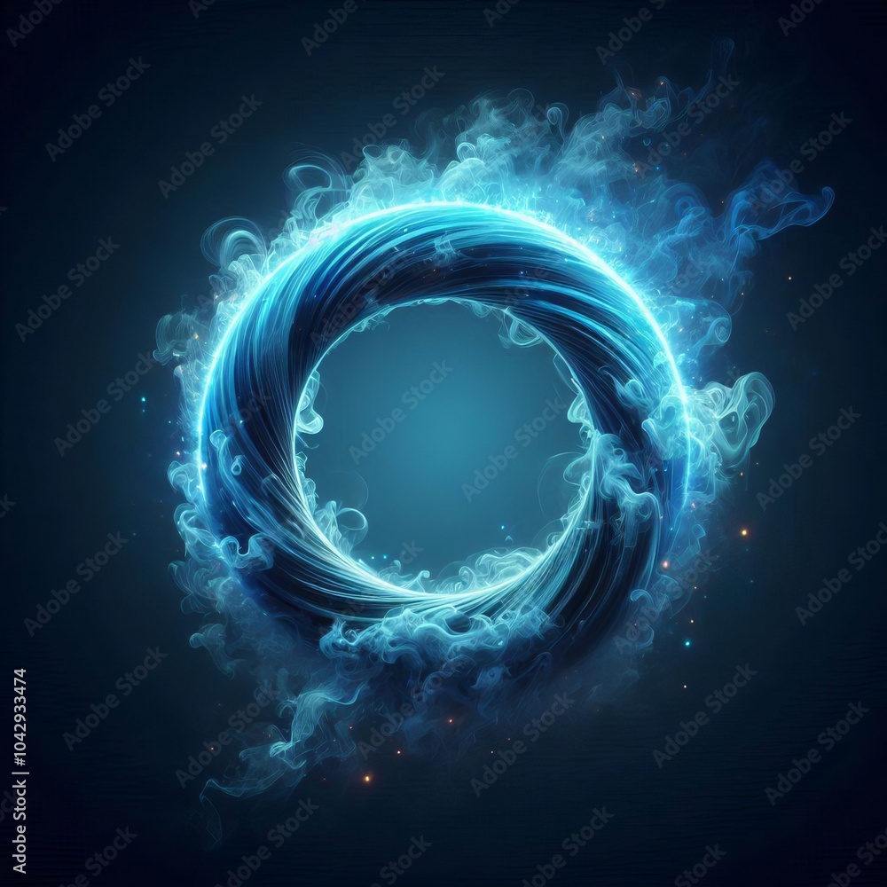 Aufkleber an abstract blue background with swirling light and glowing fractal patterns, blending waves of ener