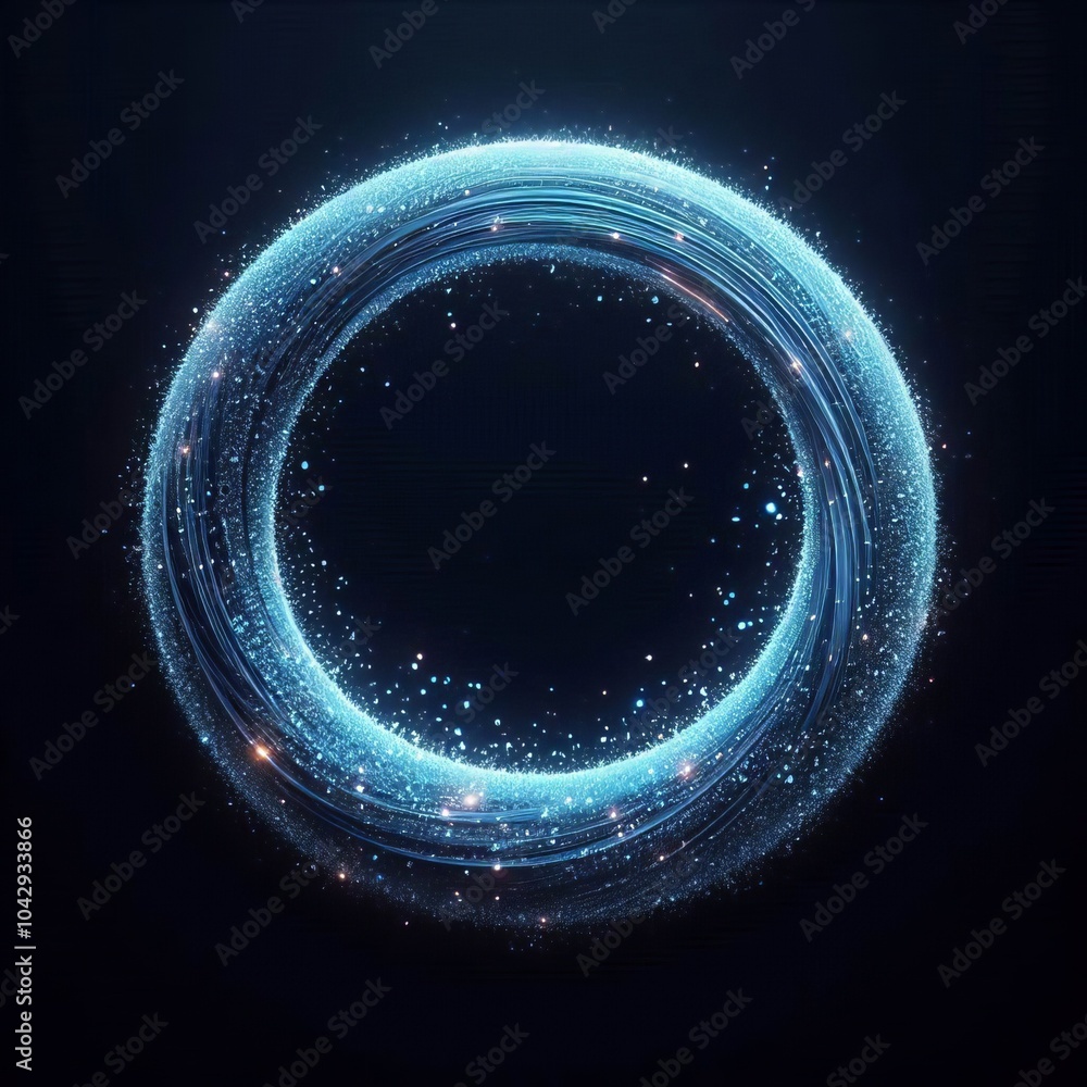Aufkleber an abstract blue background with swirling light and glowing fractal patterns, blending waves of ener