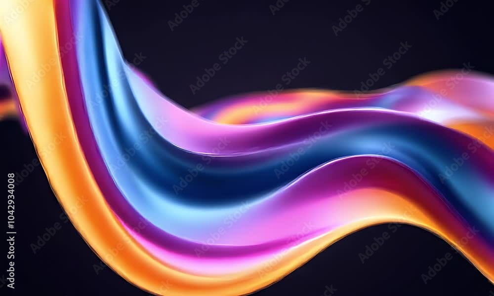 Poster a close-up of a colorful, neon-curved wave shape, with a dark background and gradient color scheme, 