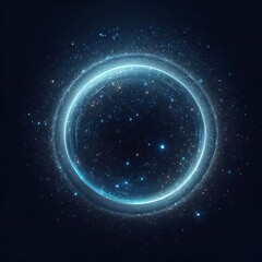 Blue planet or circle glowing in dark space with blue stars in the background