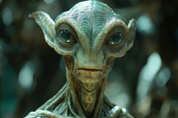 Close-up Portrait of a Detailed Extraterrestrial Creature with Large Eyes and Elongated Ears