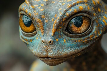 Close-up Portrait of a Lizard with Blue and Yellow Skin