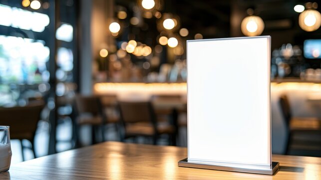 Empty menu stand on a table in a modern restaurant interior decor