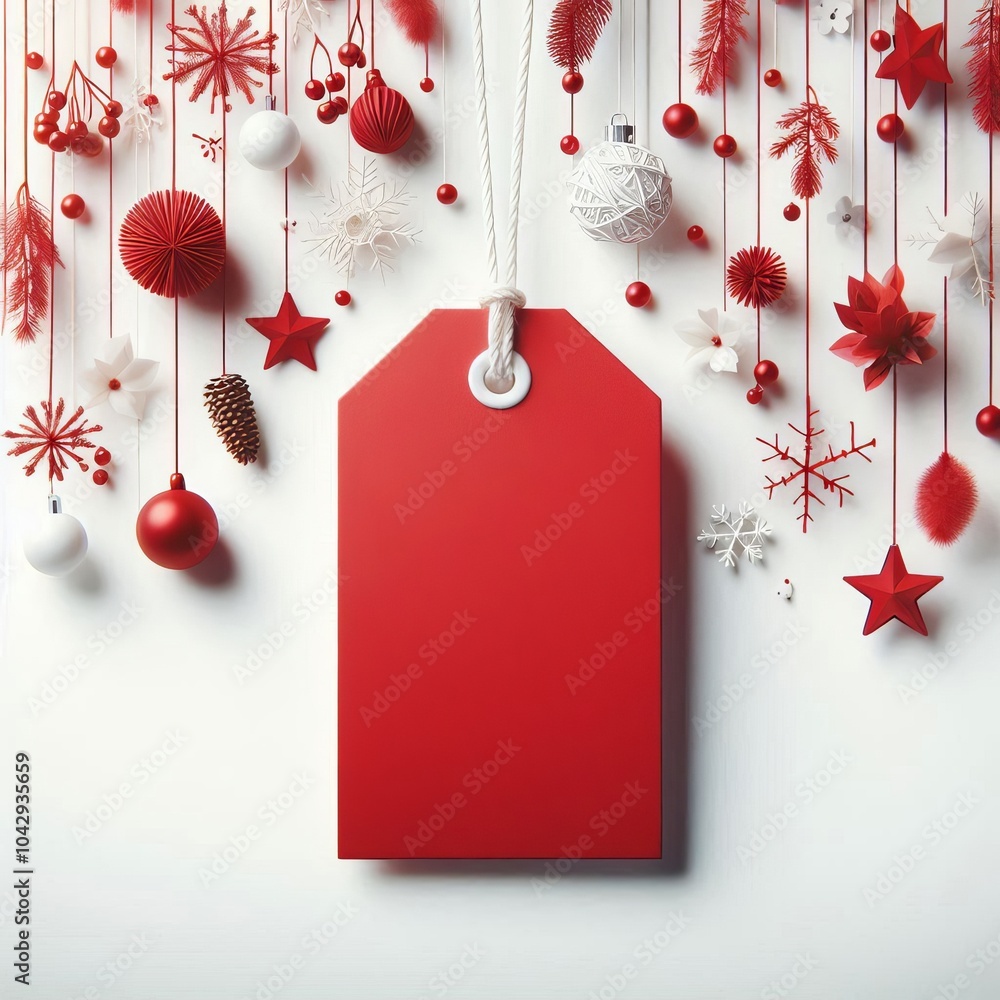 Aufkleber red price tag isolated on a white background with a blank space for a message, featuring a string fo