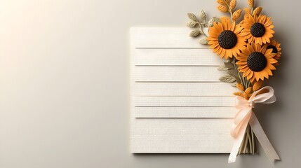 Elegant 3D Sunflower Bouquet Ribbon Thank You Card Design