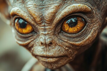 Close-up of an Alien's Face with Large, Golden Eyes