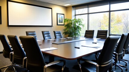 Fototapeta premium Modern conference room with a large table and ergonomic chairs