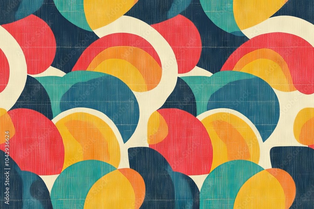 Poster retro seamless pattern with colorful geometric shapes nostalgic vintage background design for 1970s 