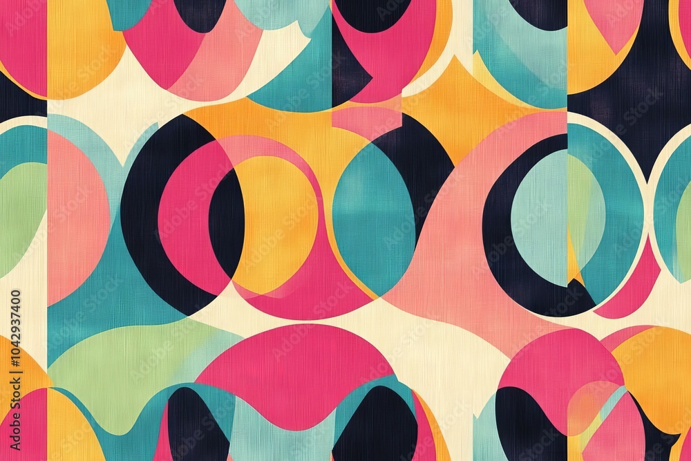 Poster retro seamless pattern with colorful geometric shapes nostalgic vintage background design for 1970s 