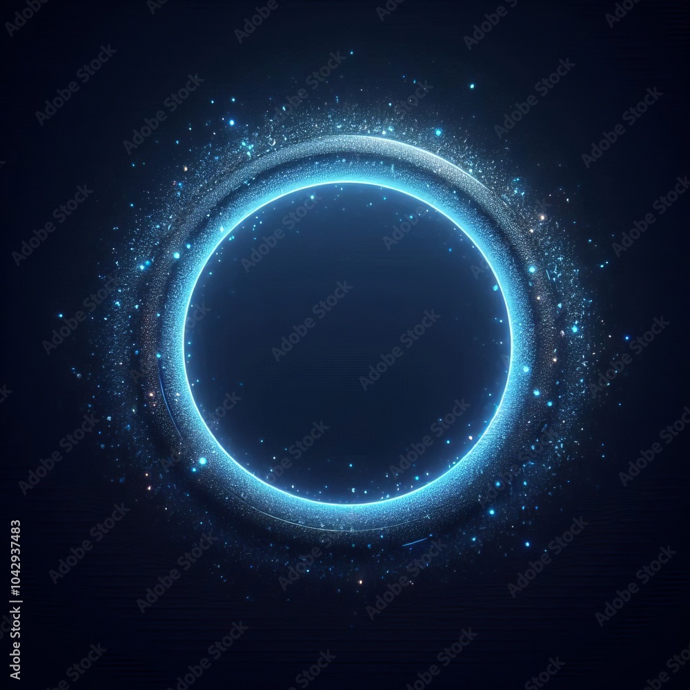 Poster abstract digital background featuring swirling blue circles and glowing patterns creating a futurist