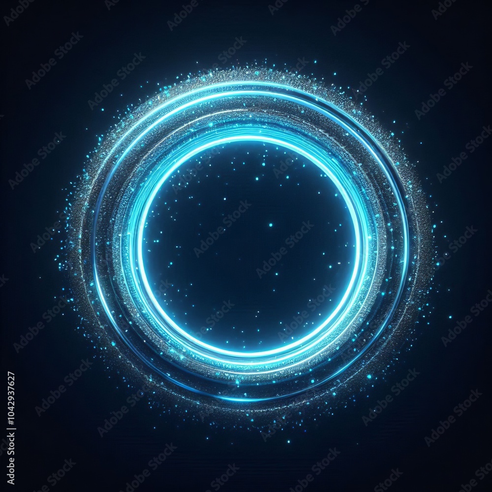 Poster abstract digital background featuring swirling blue circles and glowing patterns creating a futurist