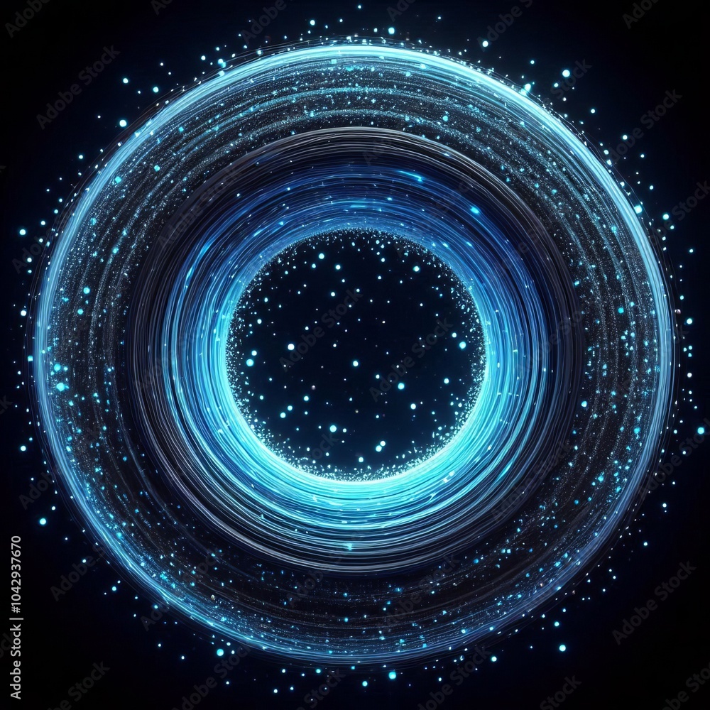 Poster abstract digital background featuring swirling blue circles and glowing patterns creating a futurist