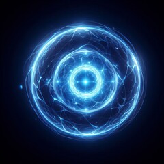 Obraz premium An abstract blue background featuring glowing circles and wave patterns with a dynamic design that evokes a sense of energy and motion