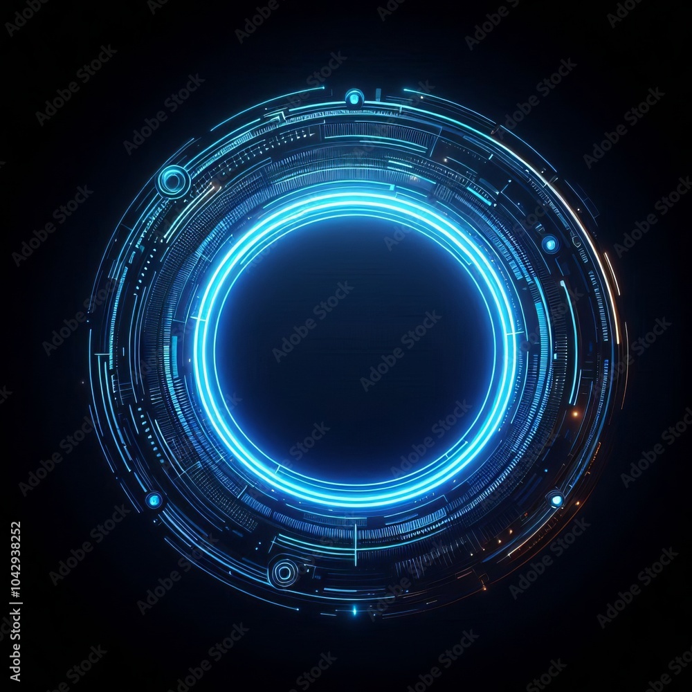 Poster abstract digital background featuring swirling blue circles and glowing patterns creating a futurist