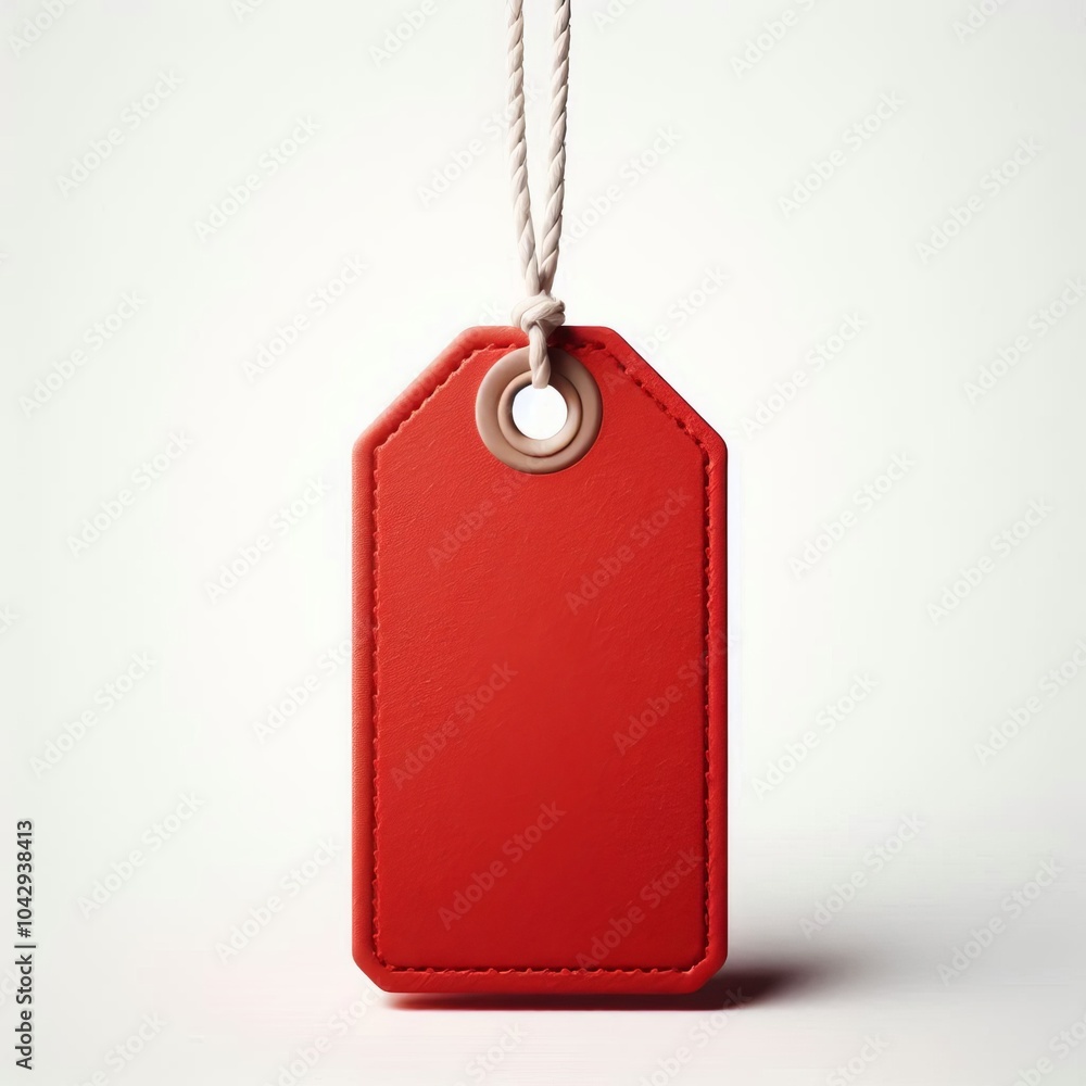 Aufkleber red price tag isolated on a white background with a blank space for a message, featuring a string fo