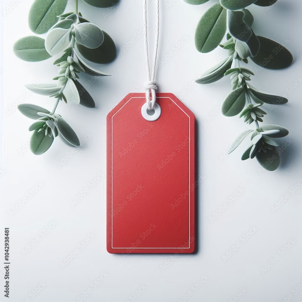 Aufkleber red price tag isolated on a white background with a blank space for a message, featuring a string fo