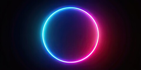 Obraz premium Simple Neon Glowing Circle Frame on Black Background - Illuminated Circular Design for Modern Aesthetic, Perfect for Creative Projects, Social Media, Advertisements, and Art Displays