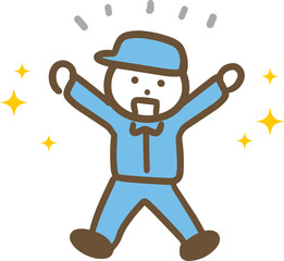 元気いっぱいな作業服の男性