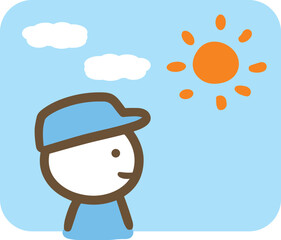 青空を見ている作業員の若い男性(上半身・横顔)