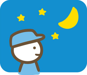 夜空を見ている作業員の若い男性(上半身・横顔)