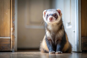 loyal pet ferret waiting by door