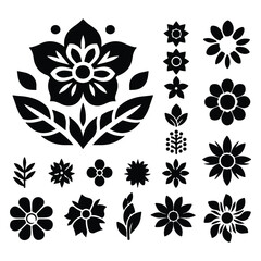 Shilhoutte Flowers tree vector icons set on a white background