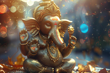 Fototapeta premium Greeting card with bright holiday composition for Ganesh Chaturthi