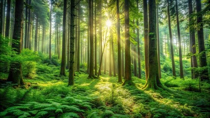 Lush forest with tall trees and glowing plants