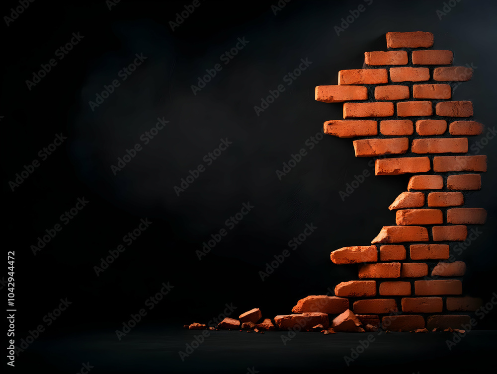 Poster a broken brick wall creating a dynamic and textured backdrop.