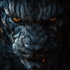 Fierce predator beast with piercing eyes close-up dark portrait