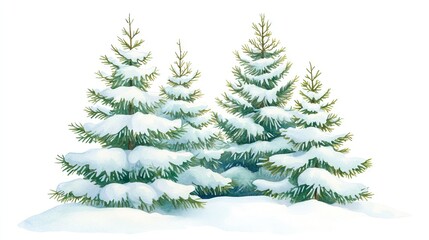 Obraz premium A serene winter scene featuring evergreen trees dusted with snow, creating a peaceful and festive atmosphere.