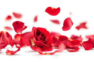 rose petals are flying white on transparent background