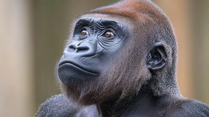 Obraz premium Close Up Portrait of a Western Gorilla Looking Up Wildlife Photography
