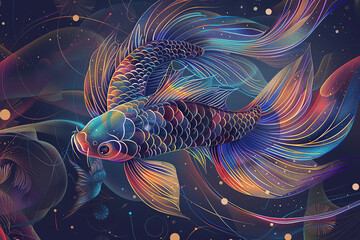 Astrological composition with concept of Pisces zodiac sign symbol
