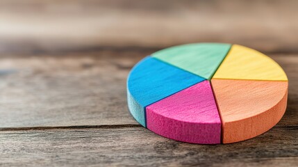 Colorful wooden pie chart model on a wooden desk