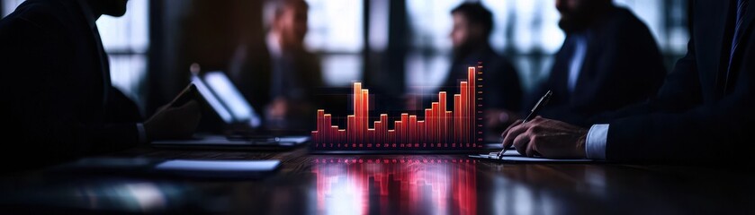 Business meeting with financial graphs and data analysis on table.