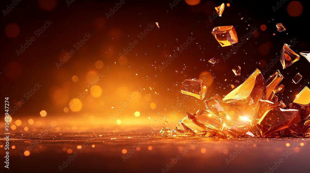 Poster Dynamic explosion of orange shards with a glowing background, creating a vibrant and energetic visual display.